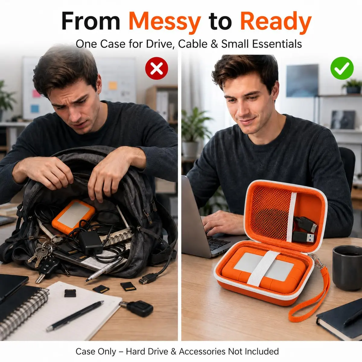 ALKOO Case for LaCie Rugged Mini 1TB/2TB/4TB/5TB External Hard Drive | Tangerine Orange Hard Shell Organizer with Accessory Pocket - view 7