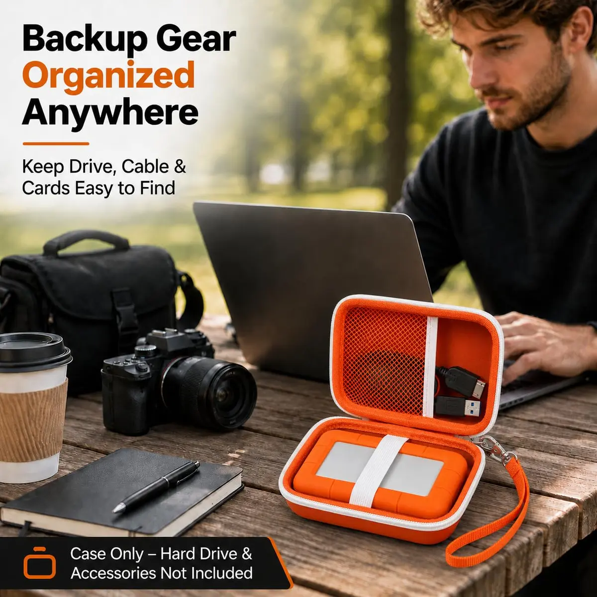 ALKOO Case for LaCie Rugged Mini 1TB/2TB/4TB/5TB External Hard Drive | Tangerine Orange Hard Shell Organizer with Accessory Pocket - view 8