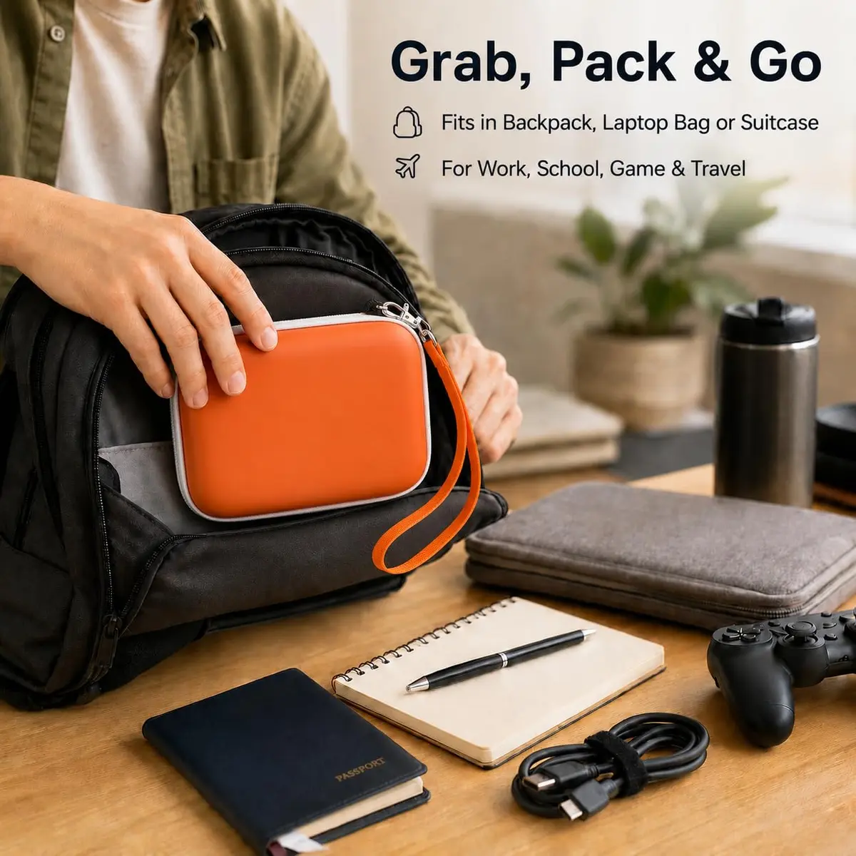ALKOO Case for LaCie Rugged Mini 1TB/2TB/4TB/5TB External Hard Drive | Tangerine Orange Hard Shell Organizer with Accessory Pocket - view 9
