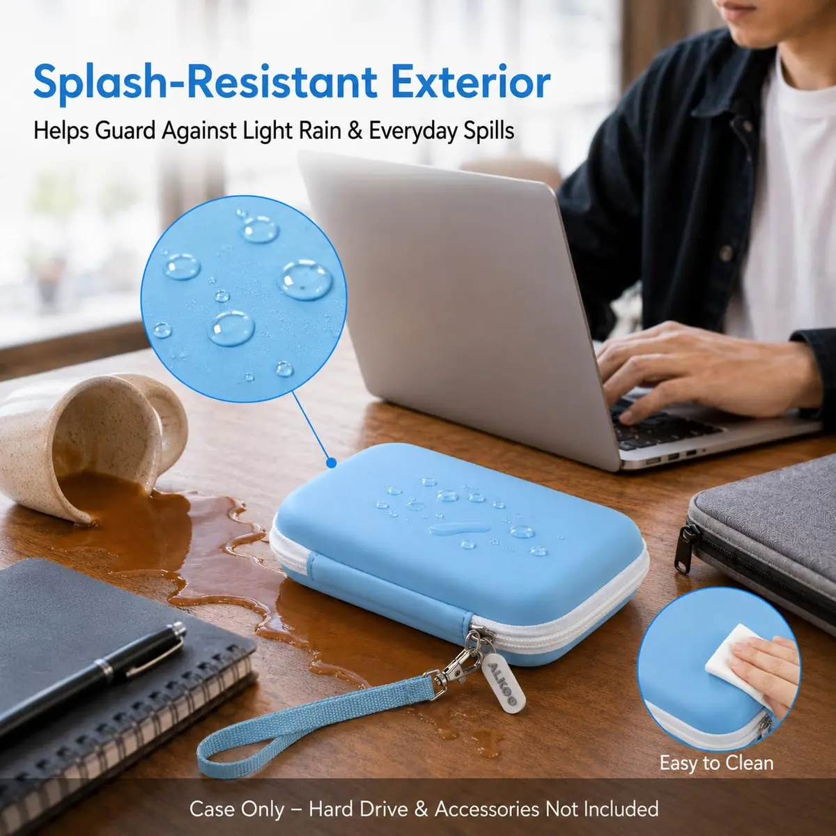 ALKOO Case for LaCie Rugged Mini External Hard Drive | Blue Hard Shell Organizer with Accessory Pocket & Wrist Strap - view 5