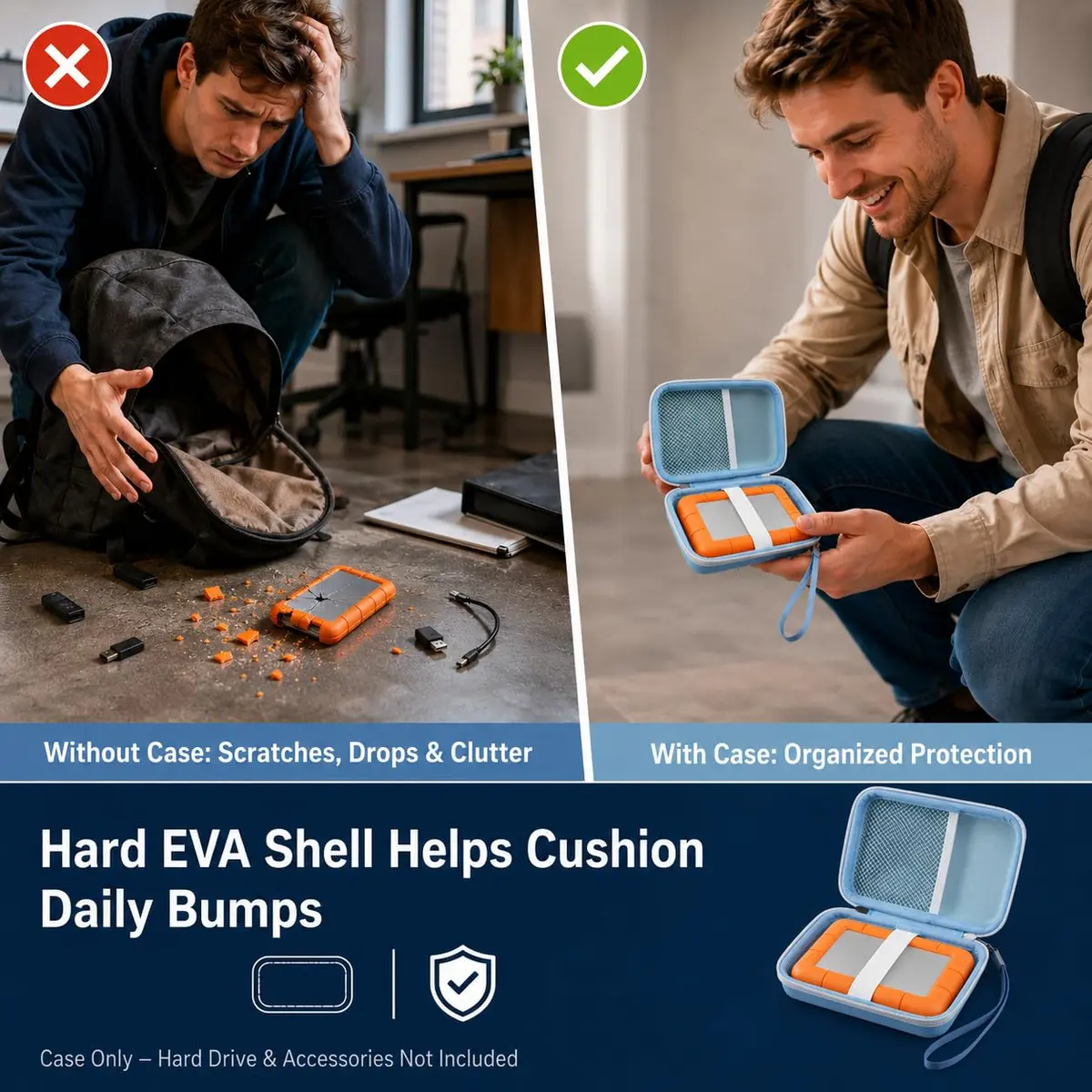 ALKOO Case for LaCie Rugged Mini External Hard Drive | Blue Hard Shell Organizer with Accessory Pocket & Wrist Strap - view 6