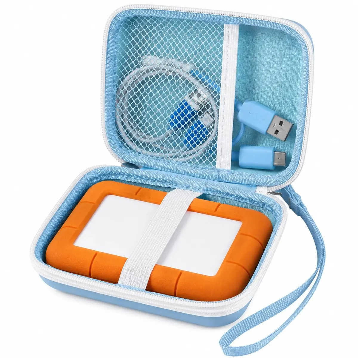ALKOO Case for LaCie Rugged Mini External Hard Drive | Blue Hard Shell Organizer with Accessory Pocket & Wrist Strap - main product image