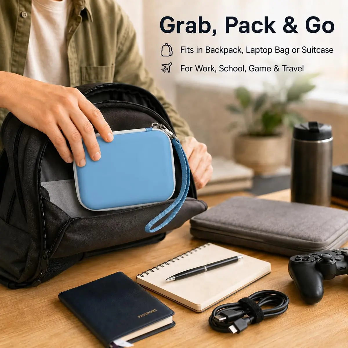 ALKOO Case for LaCie Rugged Mini External Hard Drive | Blue Hard Shell Organizer with Accessory Pocket & Wrist Strap - view 8