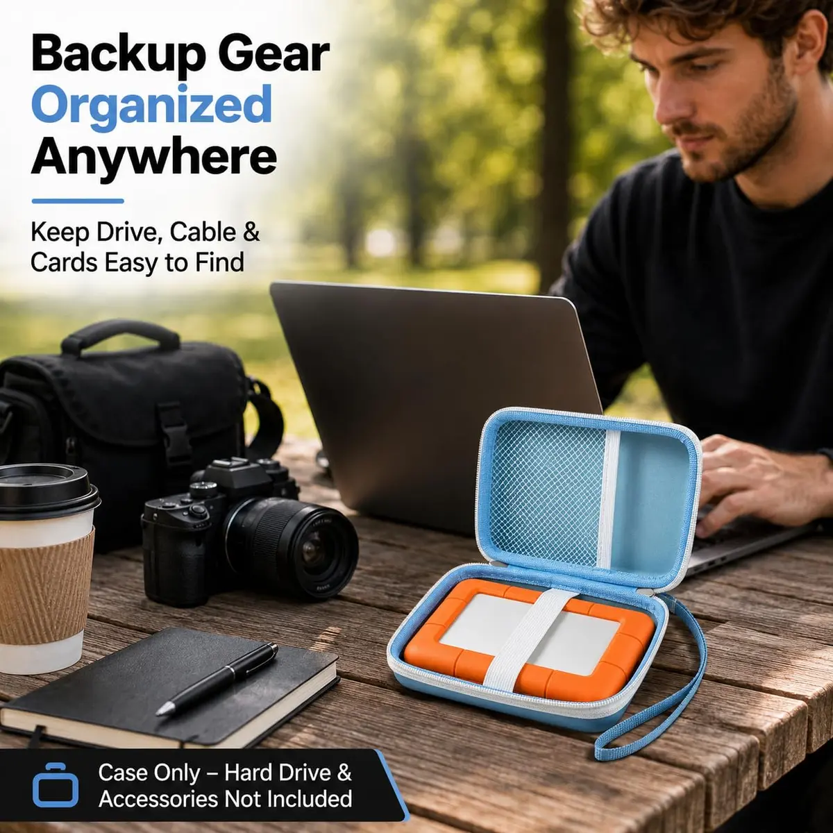ALKOO Case for LaCie Rugged Mini External Hard Drive | Blue Hard Shell Organizer with Accessory Pocket & Wrist Strap - view 9