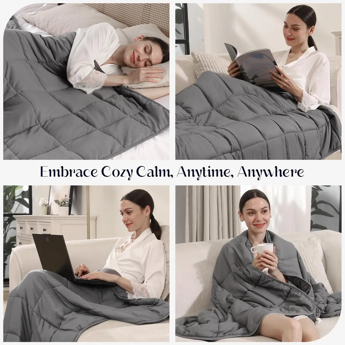 Smart Queen Weighted Blanket 15lbs (48”x72”) Twin Size | Deep Sleep & All-Season Comfort - view 5