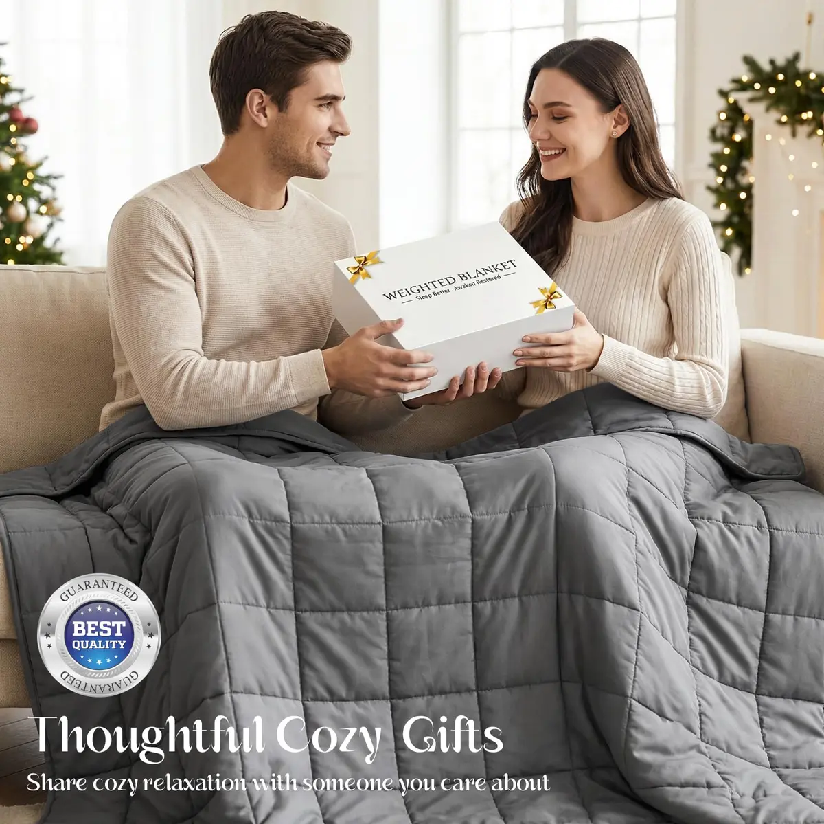 Smart Queen Weighted Blanket 15lbs (48”x72”) Twin Size | Deep Sleep & All-Season Comfort - view 6