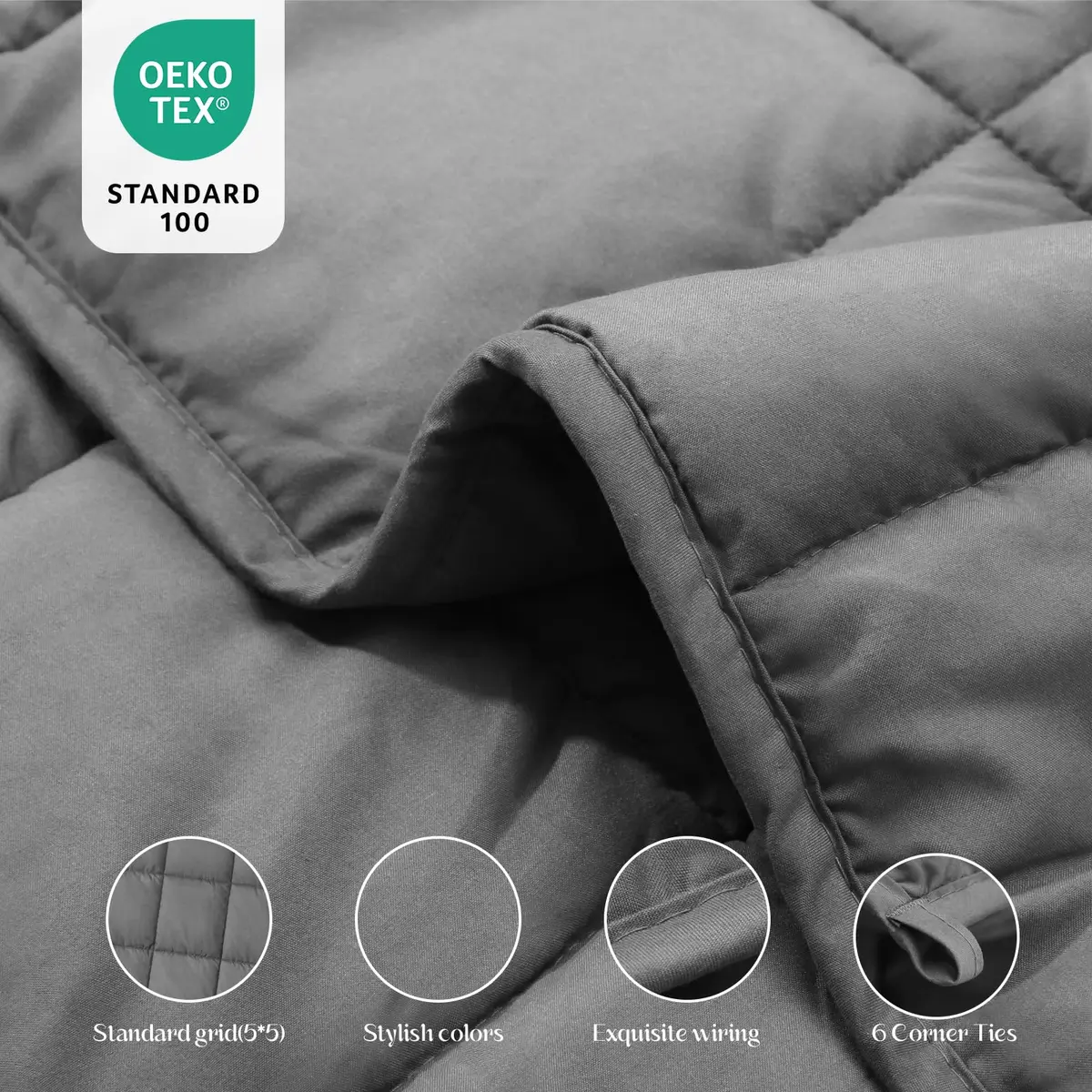 Smart Queen Weighted Blanket 15lbs (48”x72”) Twin Size | Deep Sleep & All-Season Comfort - view 4