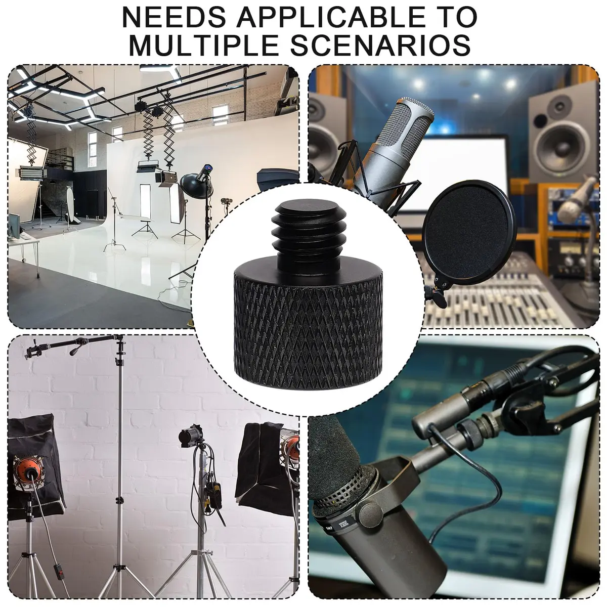 SAVITA Mic Foot Adapter 2pcs Aluminum Black | 3/8 Male to 5/8 Female Tripod Screw Adapter - view 7