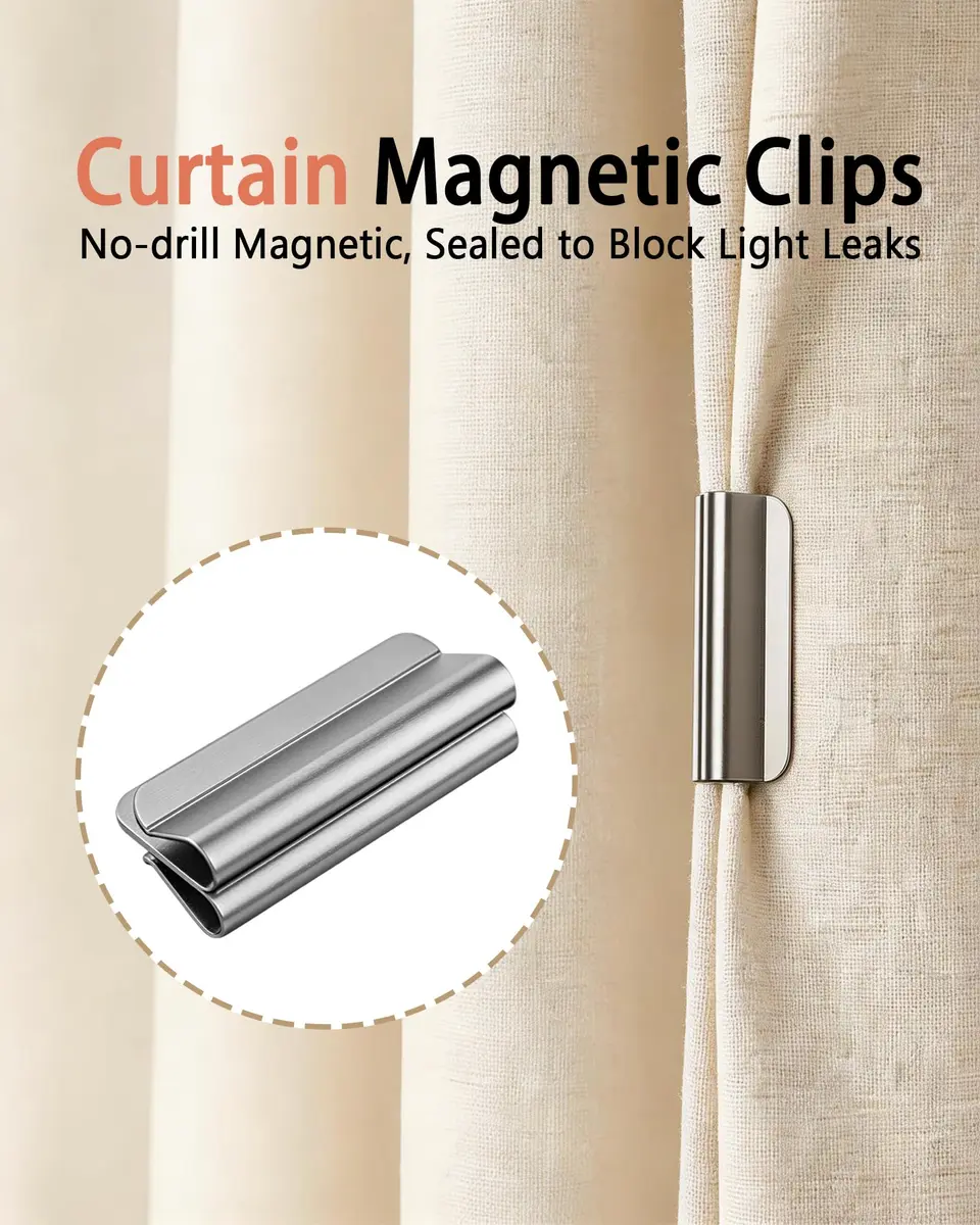 JODUY Magnetic Curtain Clips 6 Pairs (12 Pcs) Silver | Tool-Free Light-Blocking Closure Set - view 2