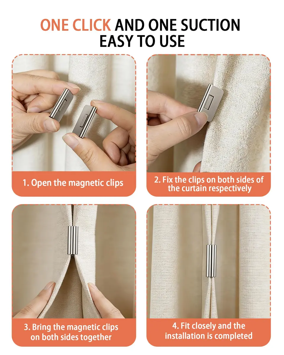 JODUY Magnetic Curtain Clips 6 Pairs (12 Pcs) Silver | Tool-Free Light-Blocking Closure Set - view 3