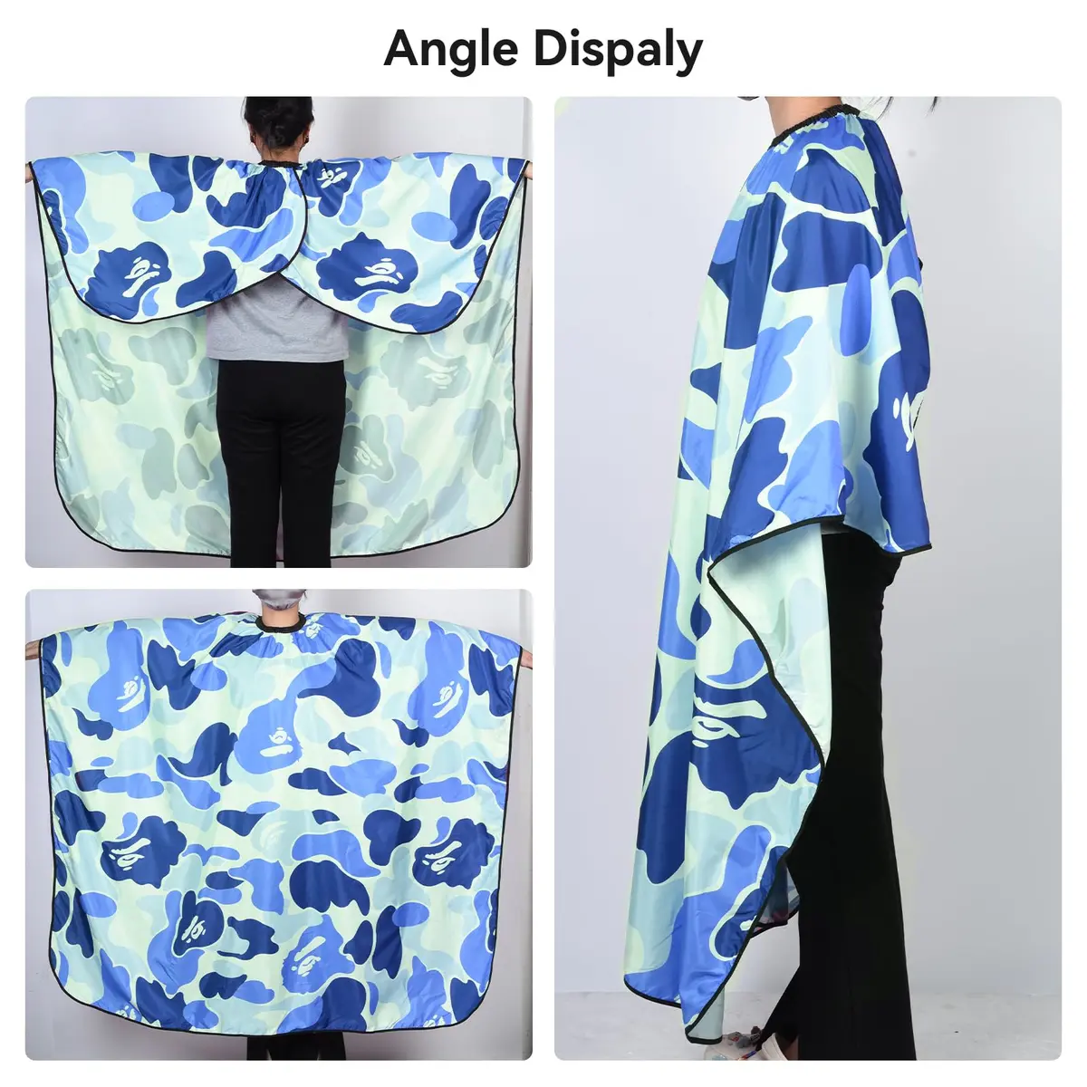 FaHaner Waterproof Barber Cape Blue Polyester Elastic Neck Adjustable Snap | Full Body Coverage for Haircut & Styling - view 5