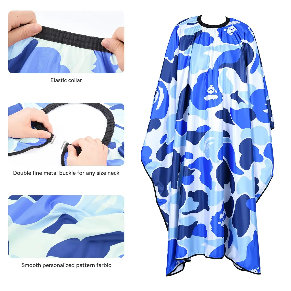 FaHaner Waterproof Barber Cape Blue Polyester Elastic Neck Adjustable Snap | Full Body Coverage for Haircut & Styling - view 2
