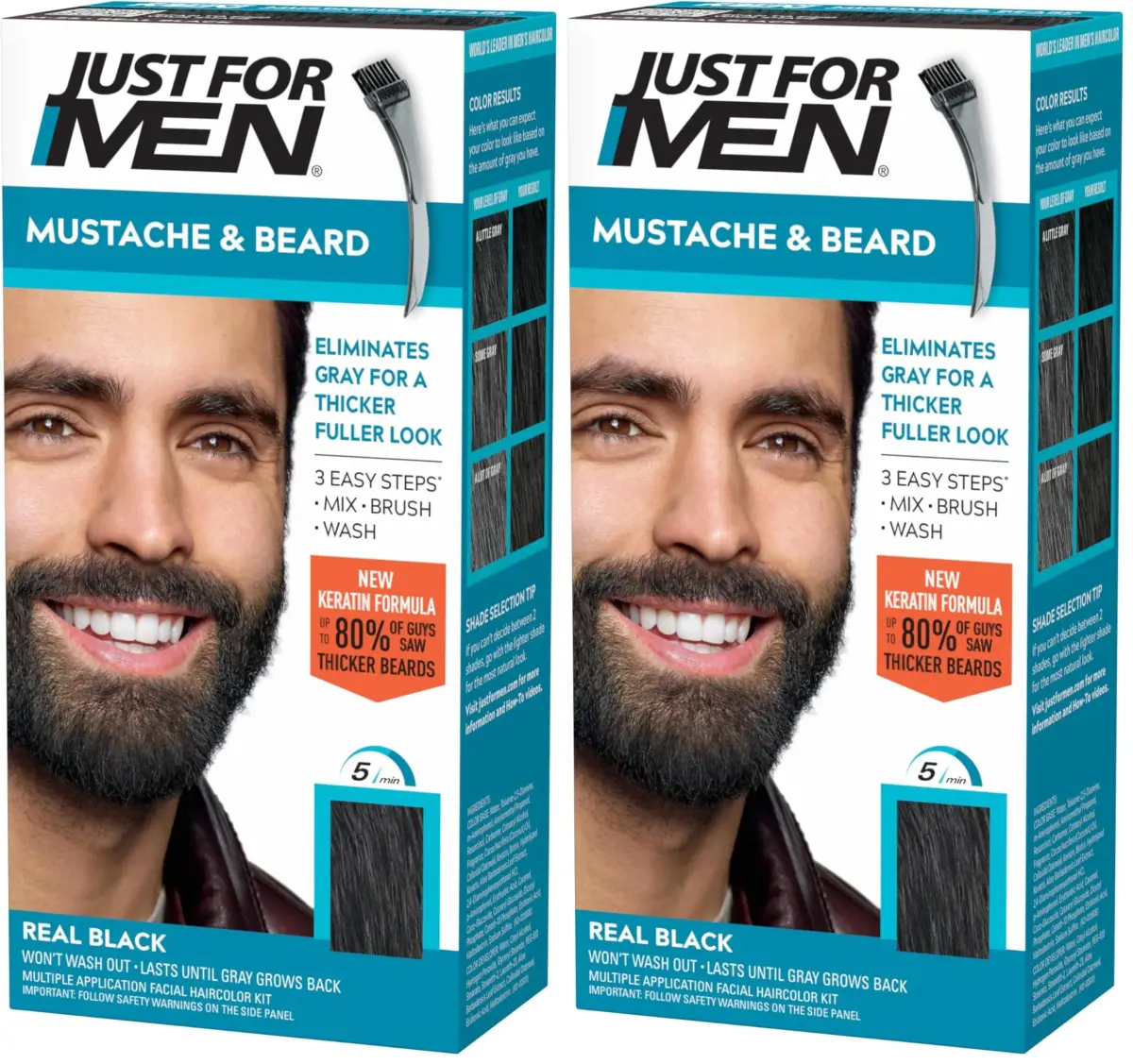 Just For Men Mustache & Beard Real Black (M-55) Beard Dye 2-Pack | Ammonia-Free Formula for Healthy Facial Hair - main product image