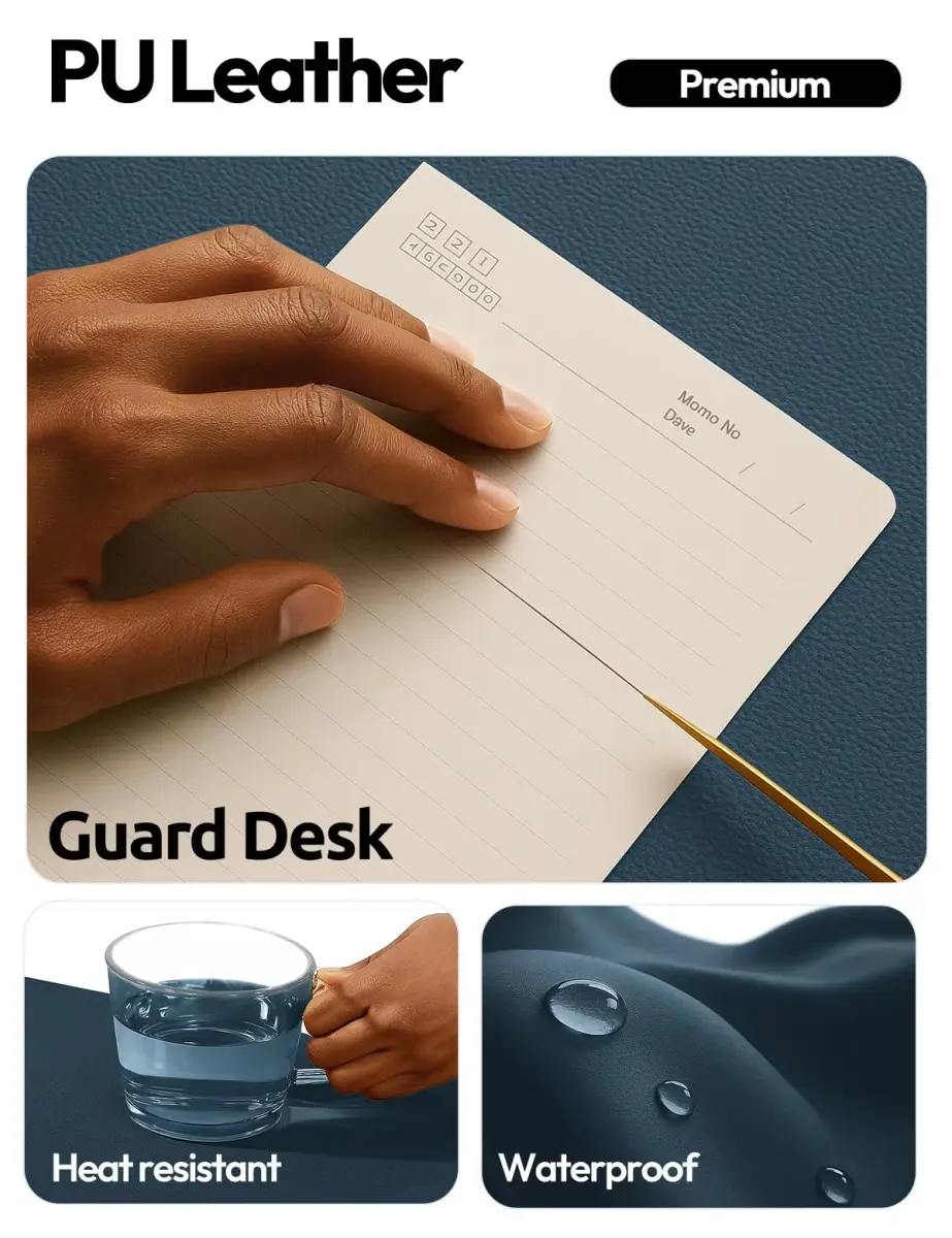 YSAGi PU Leather Desk Protector Mat, Large Mouse Pad, Waterproof Writing Pad (Dark Blue, 42" x 17.2") - view 3