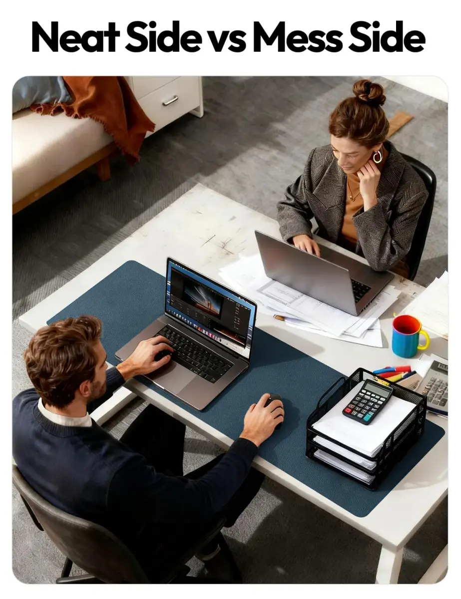 YSAGi PU Leather Desk Protector Mat, Large Mouse Pad, Waterproof Writing Pad (Dark Blue, 42" x 17.2") - view 6