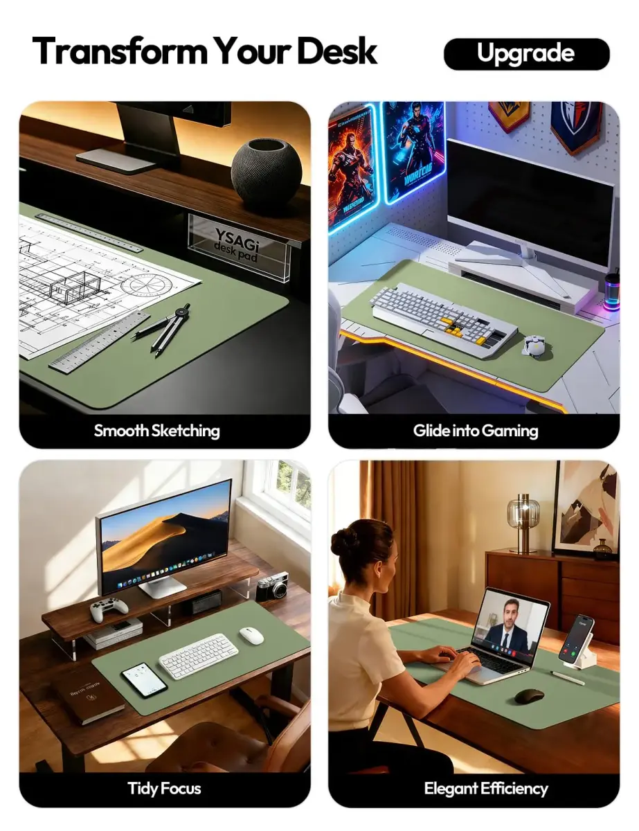 YSAGi Large Desk Protector Mat (42" x 17.2", Bamboo Green) | Waterproof PU Leather Writing Pad - view 2