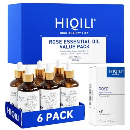 HIQILI Rose Essential Oil Set with Stable Quality, 6 x 1 fl oz Bottles | Authentic USA Import for Skin Care & Aromatherapy - view 2