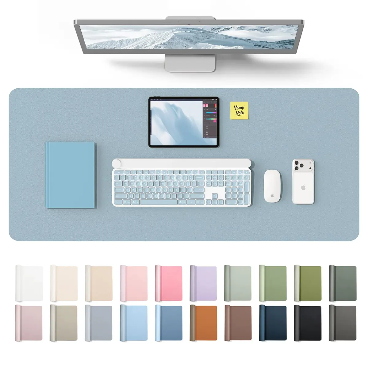 YSAGi Leather Desk Protector 42" x 17.2" (106.7cm x 43.7cm) Ice Blue | Protects Your Desk & Enhances Workspace - main product image