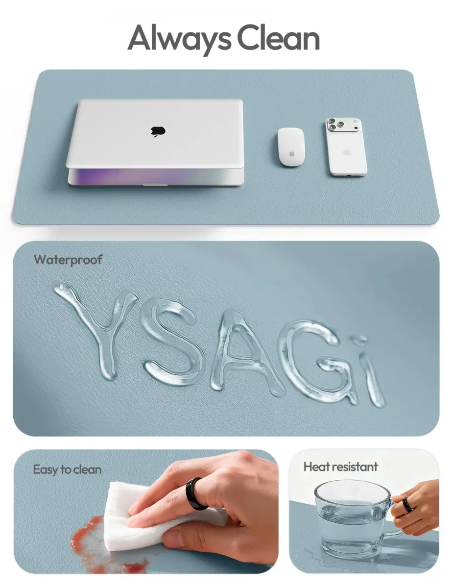 YSAGi Leather Desk Protector 42" x 17.2" (106.7cm x 43.7cm) Ice Blue | Protects Your Desk & Enhances Workspace - view 8