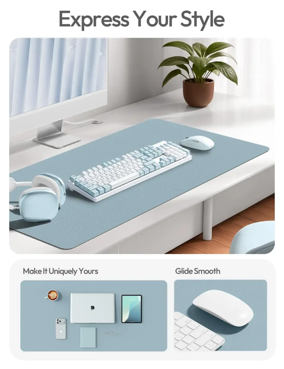 YSAGi Leather Desk Protector 42" x 17.2" (106.7cm x 43.7cm) Ice Blue | Protects Your Desk & Enhances Workspace - view 3