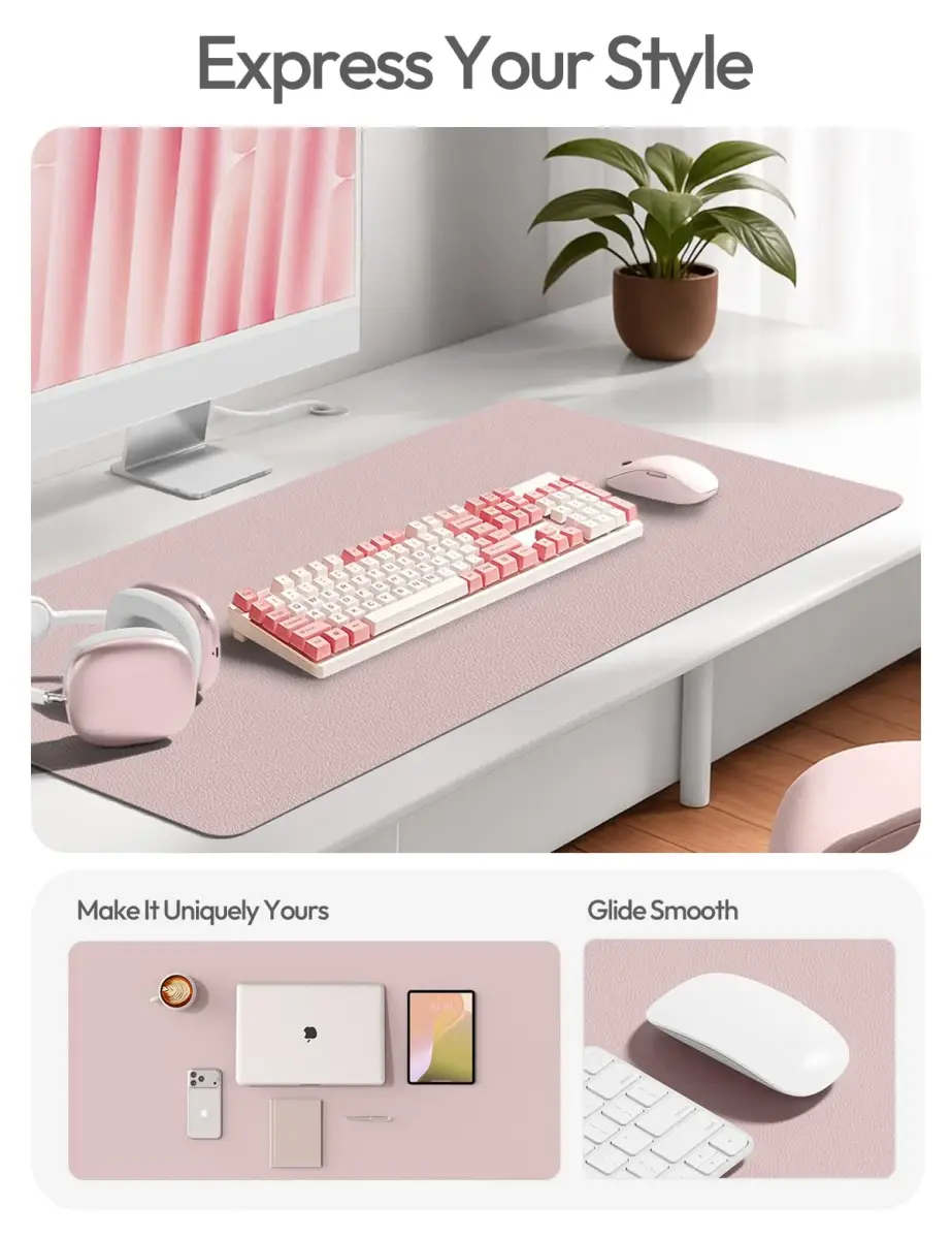 YSAGi Large Desk Protector Mat Grayish Lavender 63" x 24" | Durable PU Leather for Office & Home - view 2
