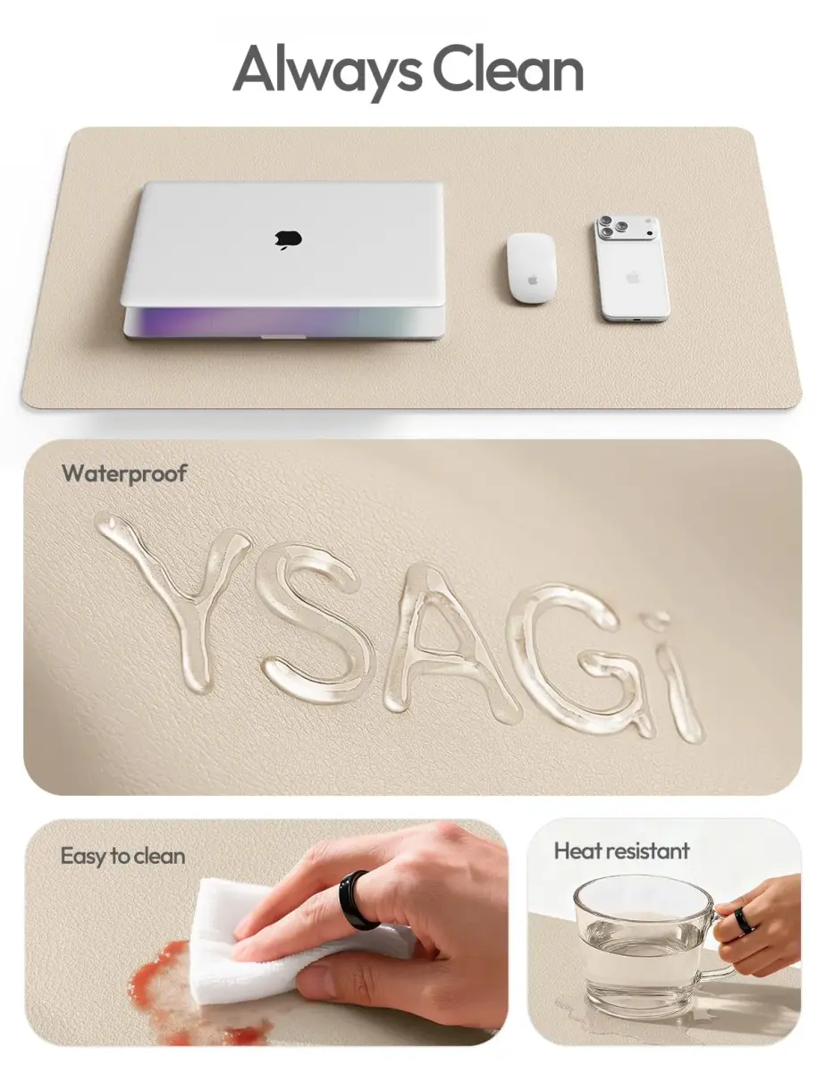 YSAGi Leather Desk Protector Mat 42" x 17.2" (106.7cm x 43.7cm) | Waterproof Writing Pad for Office and Home - view 8