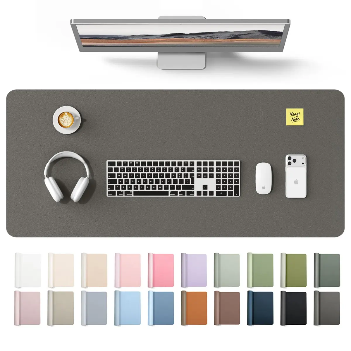 YSAGi Dark Grey Leather Desk Protector, Large Mouse Mat, 42" x 17.2" | Protects Your Desk from Scratches, Stains, and Spills - main product image