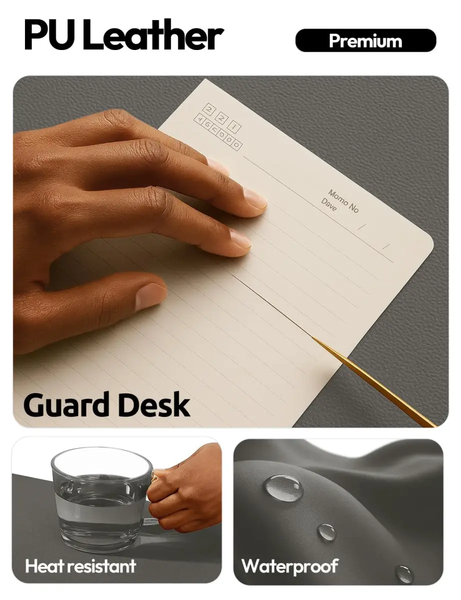 YSAGi Leather Desk Protector Mat, Large Mouse Pad, Dark Grey (63" x 17.2") | Protects Your Desk from Scratches and Spills - view 3