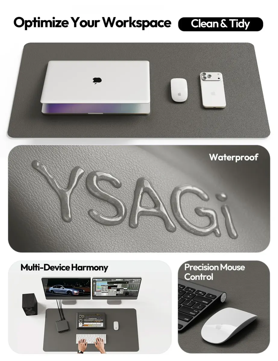 YSAGi Leather Desk Protector Mat, Large Mouse Pad, Dark Grey (63" x 17.2") | Protects Your Desk from Scratches and Spills - view 8