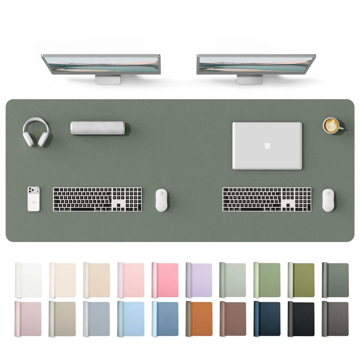 YSAGi Dark Green PU Leather Desk Protector Mat 160cm x 61cm (63" x 24") | Waterproof & Non-Slip for Office & Home - main product image