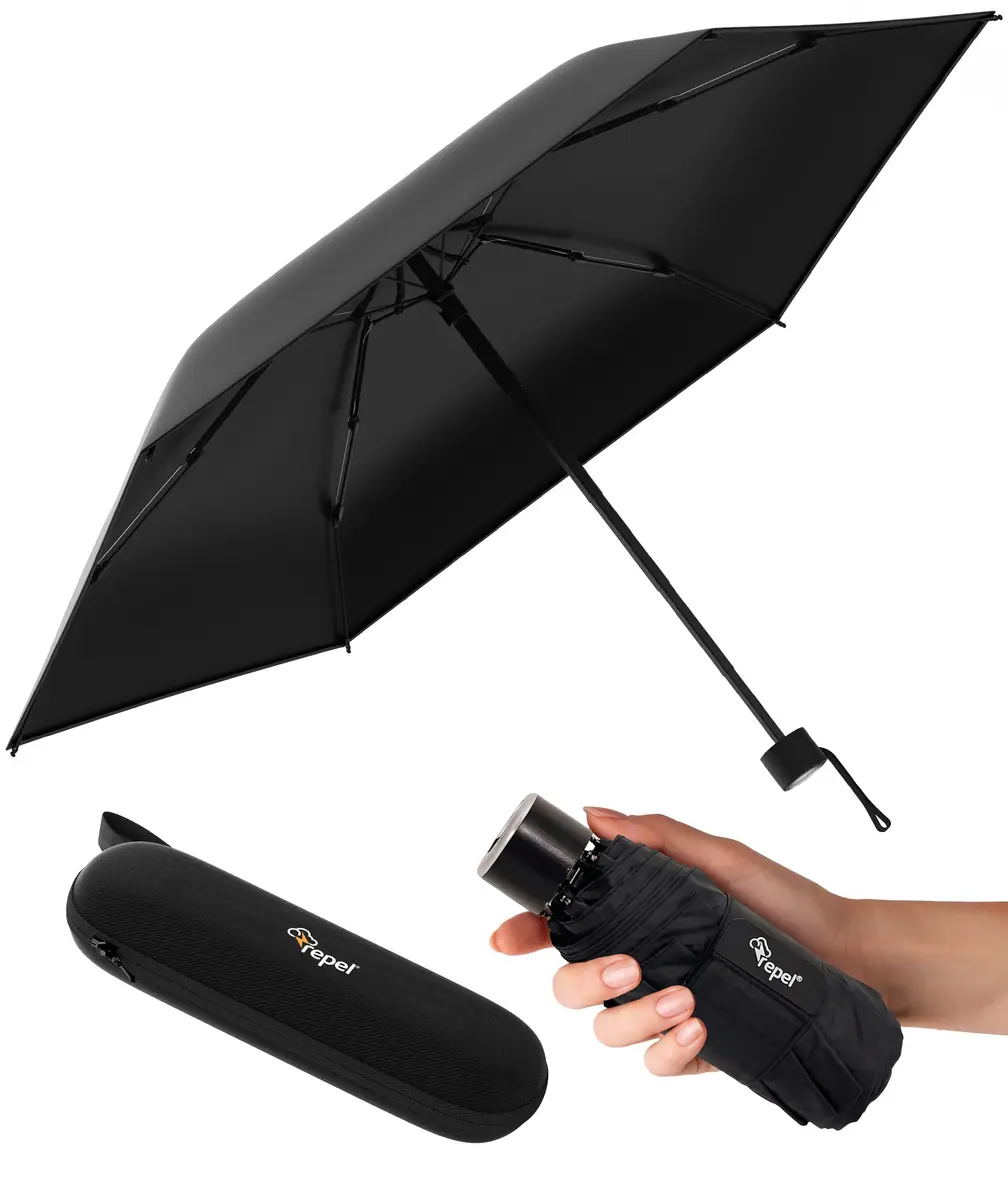 Repel Mini Travel Umbrella for Rain - Ultra Compact Size, Black | Windproof & Water-Resistant - main product image
