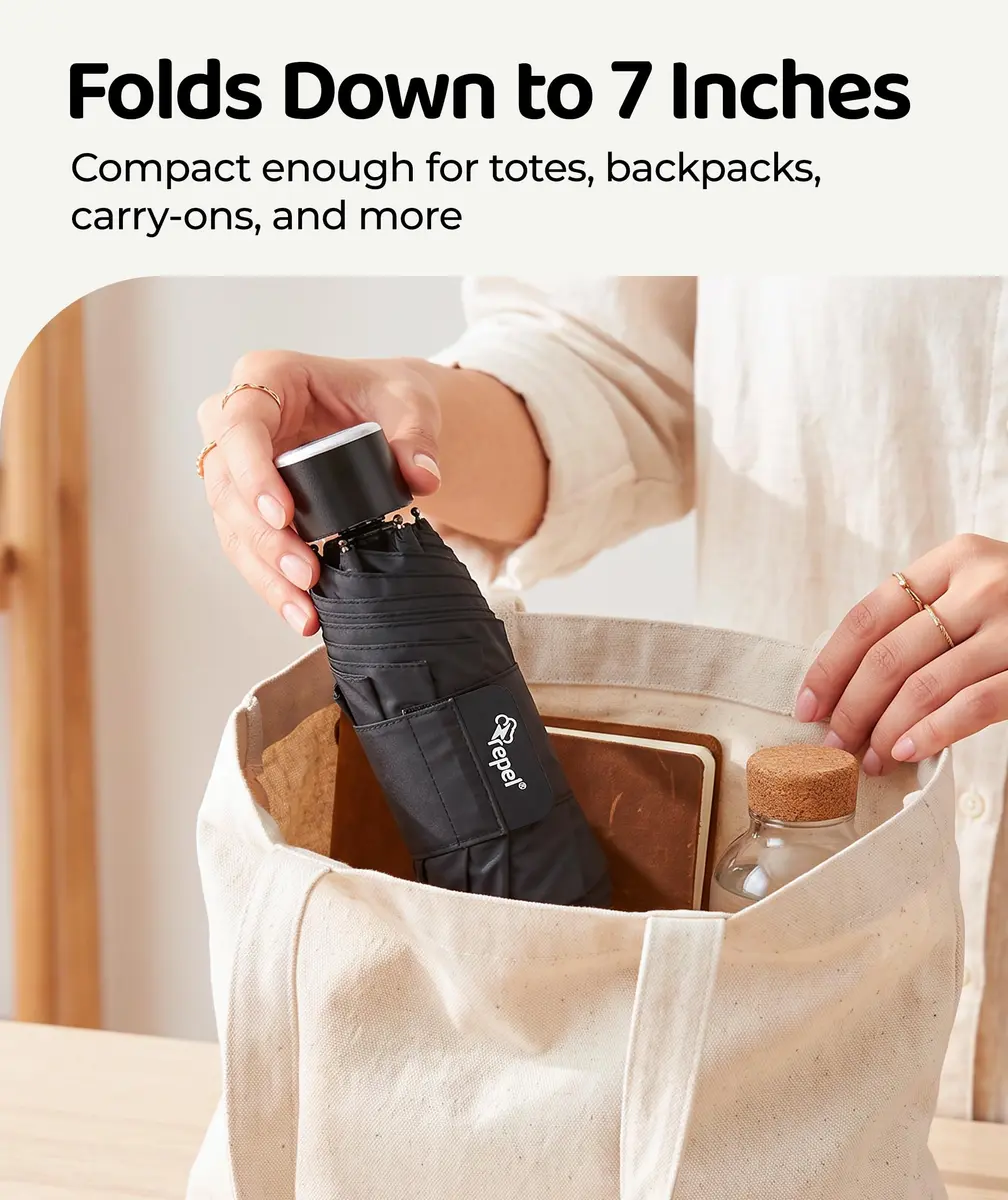 Repel Mini Travel Umbrella for Rain - Ultra Compact Size, Black | Windproof & Water-Resistant - view 7