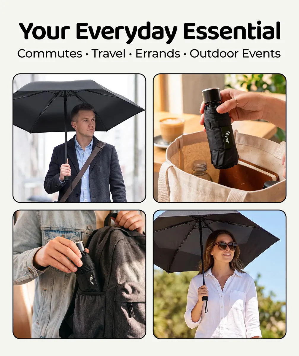 Repel Mini Travel Umbrella for Rain - Ultra Compact Size, Black | Windproof & Water-Resistant - view 8