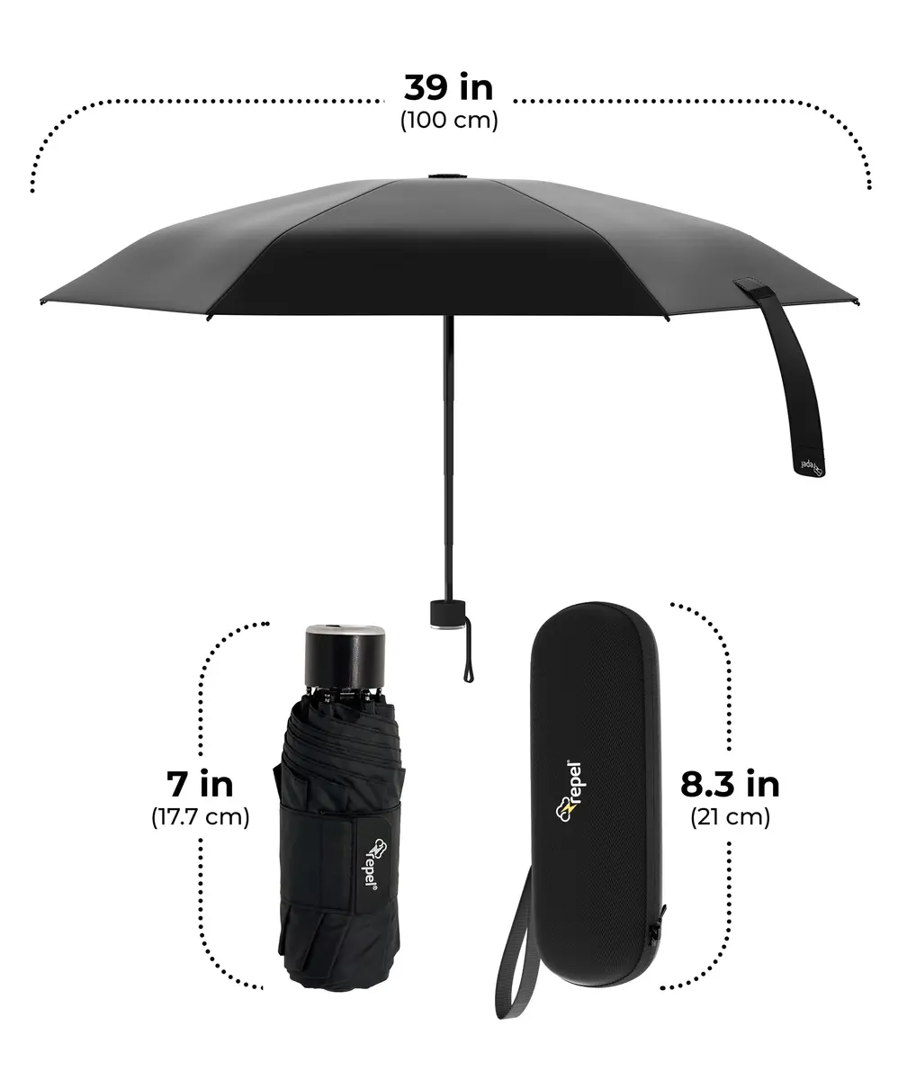 Repel Mini Travel Umbrella for Rain - Ultra Compact Size, Black | Windproof & Water-Resistant - view 9