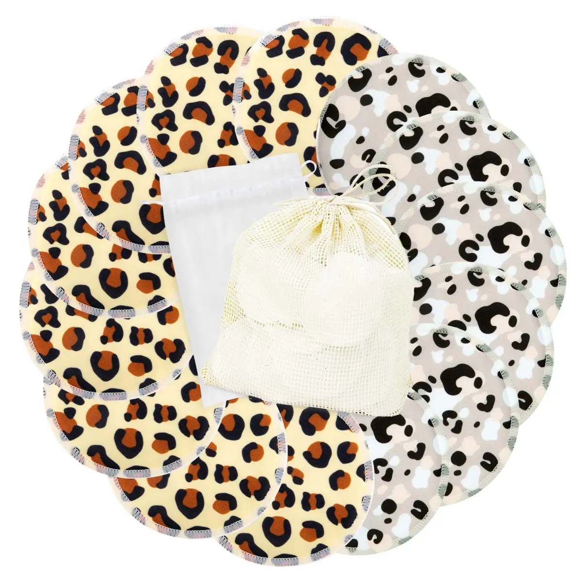 wegreeco Washable Reusable Nursing Breast Pads (14 Pack) - Large Cheetah Print | Soft & Absorbent for Leak-Free Comfort - main product image