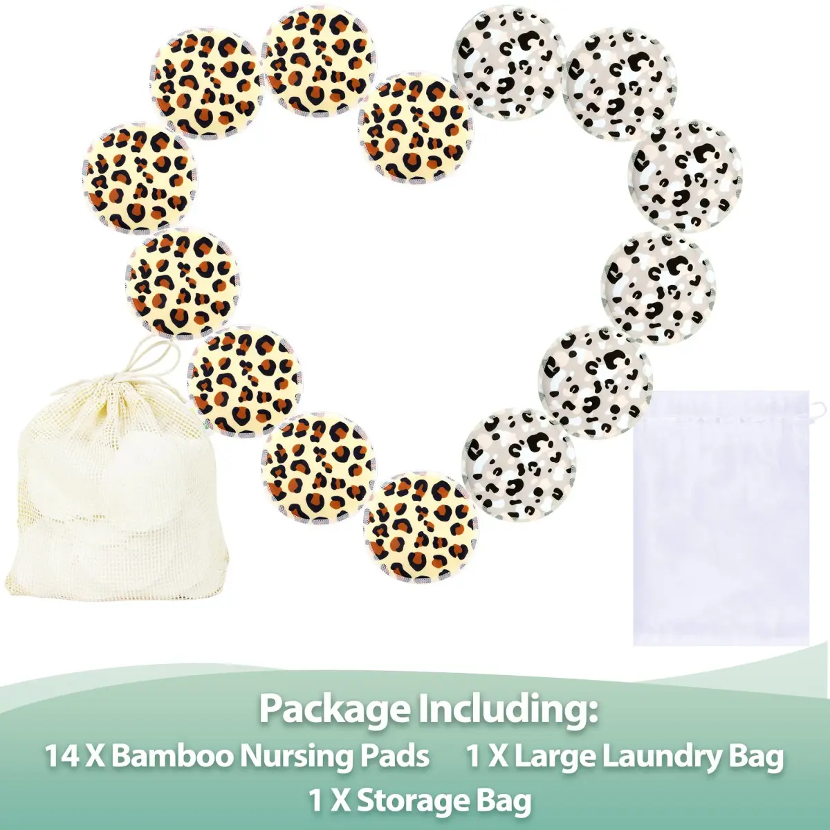 wegreeco Washable Reusable Nursing Breast Pads (14 Pack) - Large Cheetah Print | Soft & Absorbent for Leak-Free Comfort - view 3