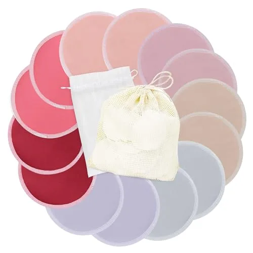 wegreeco Nursing Breast Pads Large Pink+Purple Plain Shape (14 Pack) | Washable & Reusable Breastfeeding Pads for India - main product image