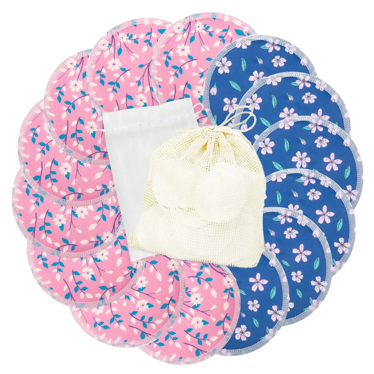 wegreeco Reusable Nursing Breast Pads (14 Pack) - Large, Pink Flowers | Soft, Breathable & Leak-Free for Moms - main product image