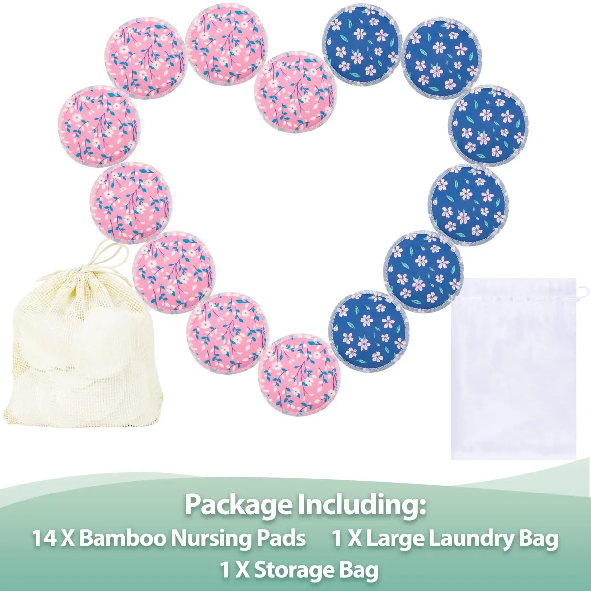 wegreeco Reusable Nursing Breast Pads (14 Pack) - Large, Pink Flowers | Soft, Breathable & Leak-Free for Moms - view 3