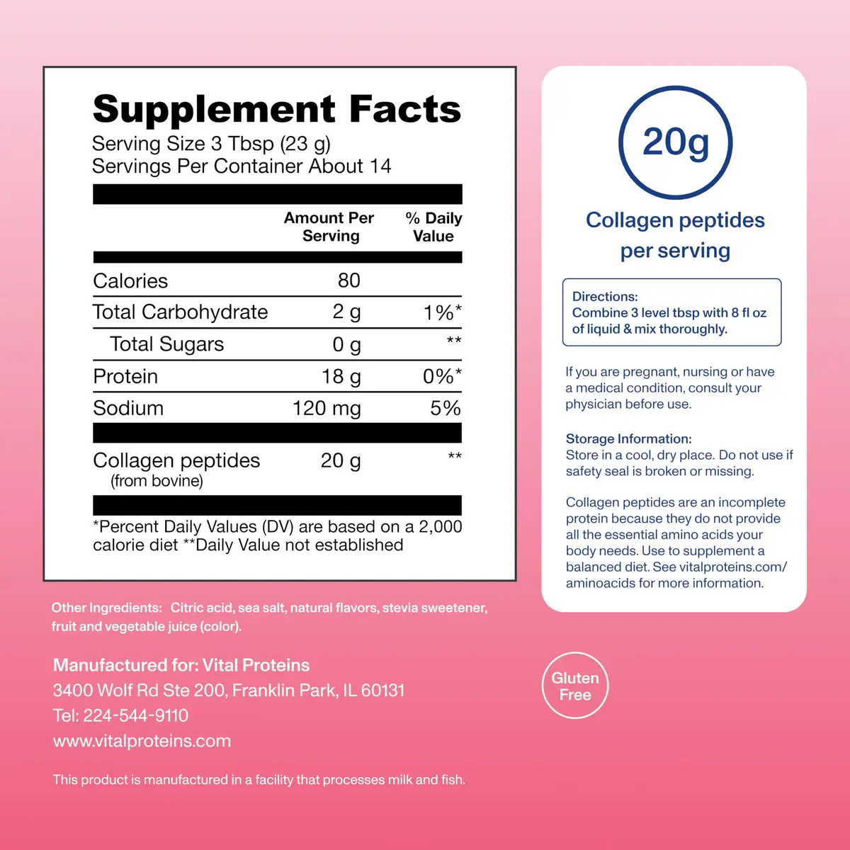 Vital Proteins Collagen Peptides Powder, Strawberry Lemonade, 321.5 g (11.34 oz) | Supports Hair, Skin, Nails, Bones & Joints - view 3
