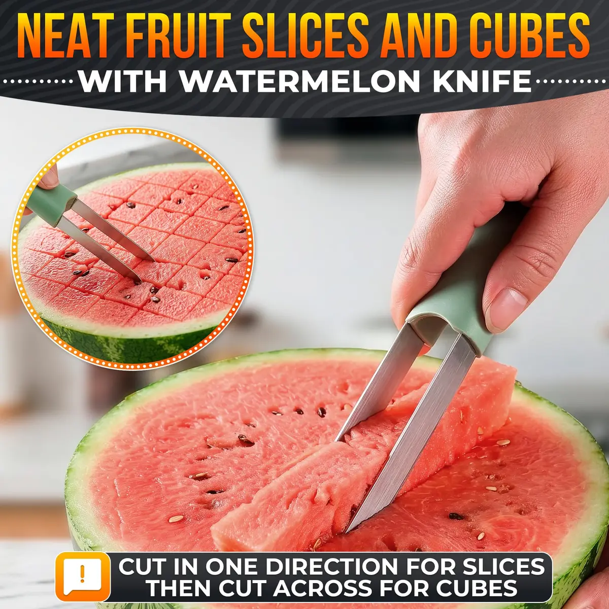 BURIUS Watermelon Cutter Slicer Tool 3-in-1 | Stainless Steel Fruit Prep Tool for Picnics & Kitchen - view 6