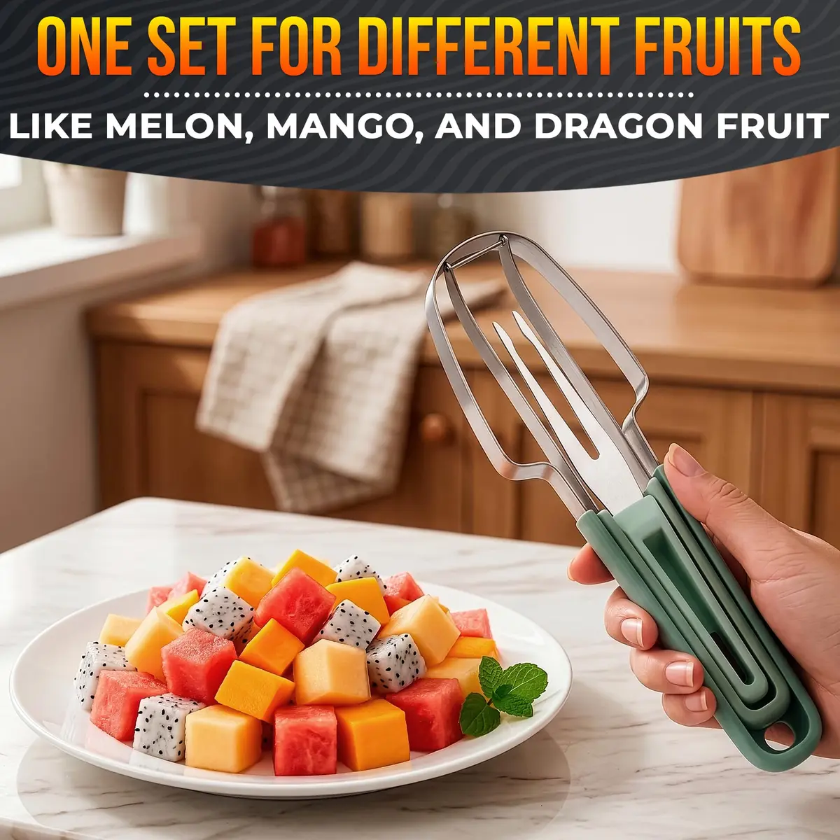 BURIUS Watermelon Cutter Slicer Tool 3-in-1 | Stainless Steel Fruit Prep Tool for Picnics & Kitchen - view 9