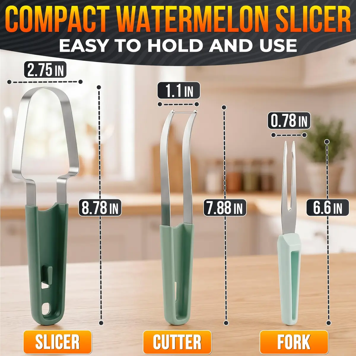 BURIUS Watermelon Cutter Slicer Tool 3-in-1 | Stainless Steel Fruit Prep Tool for Picnics & Kitchen - view 2