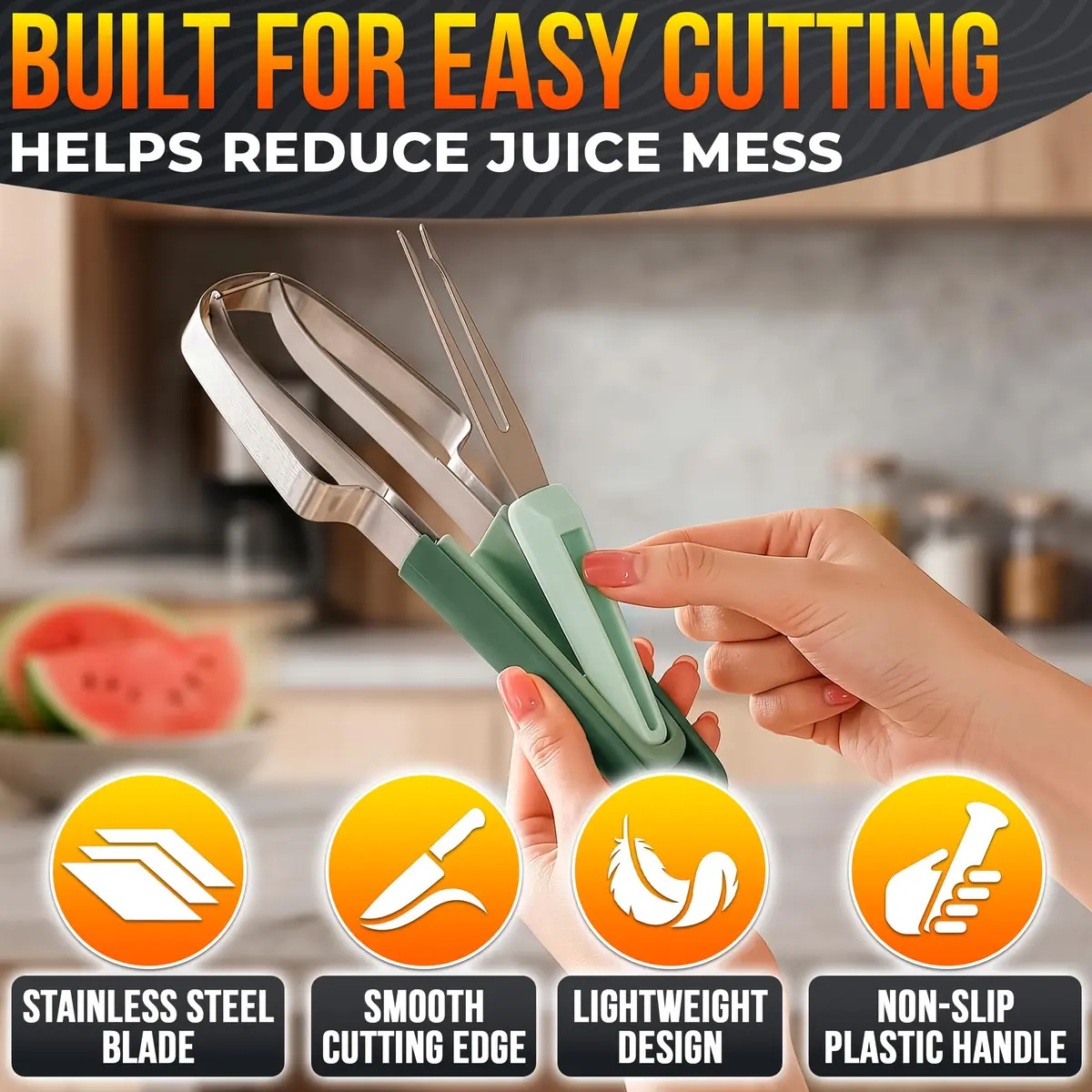 BURIUS Watermelon Cutter Slicer Tool 3-in-1 | Stainless Steel Fruit Prep Tool for Picnics & Kitchen - view 3