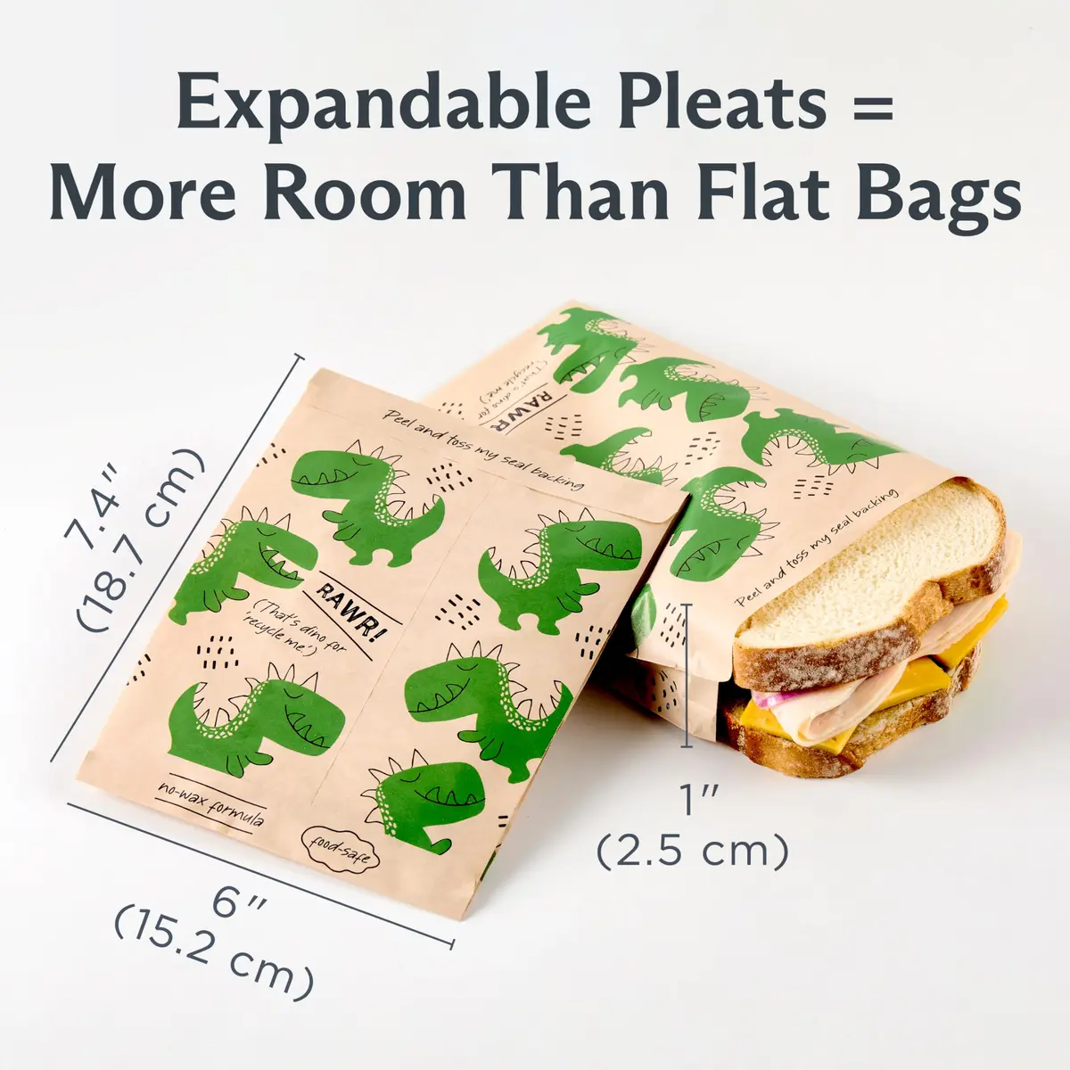 Stasher Recyclable Kraft Paper Sandwich Bags for Kids 50 ct Dino | Eco-Friendly, Reusable, Made in USA - view 5