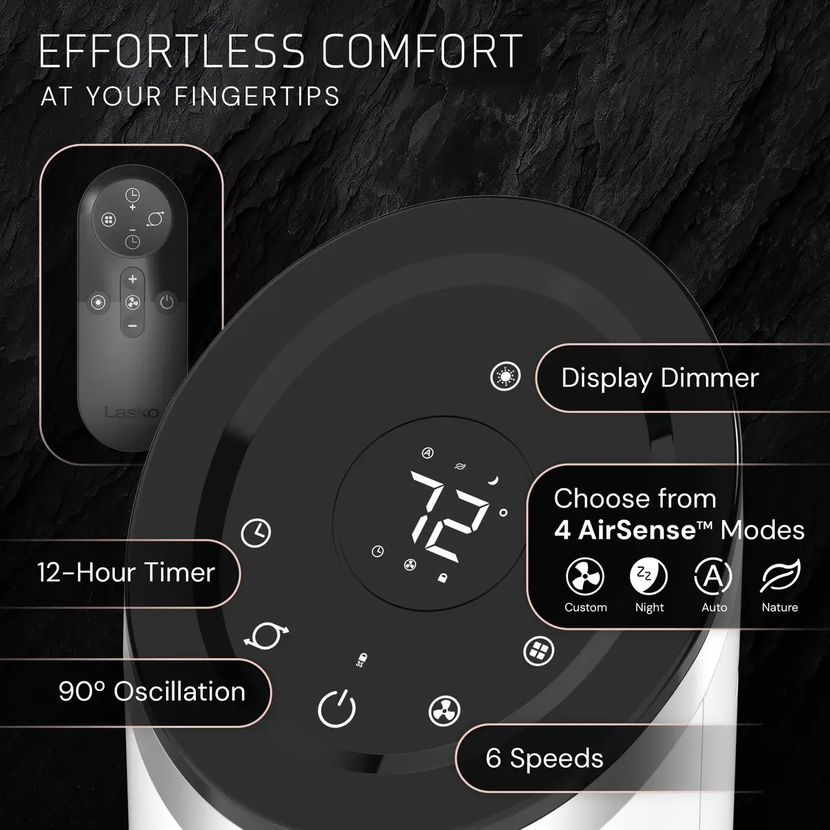 Lasko Apex 42" Oscillating Tower Fan | 6-Speed, Quiet 29 dBA, Remote, 90° Oscillation, 40ft Air Reach - view 7