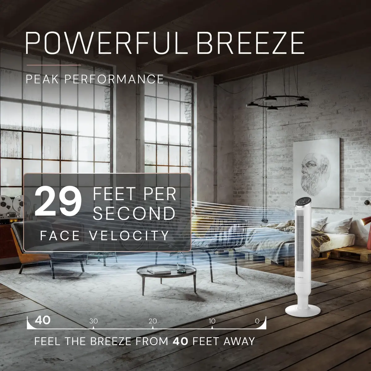 Lasko Apex 42" Oscillating Tower Fan | 6-Speed, Quiet 29 dBA, Remote, 90° Oscillation, 40ft Air Reach - view 3