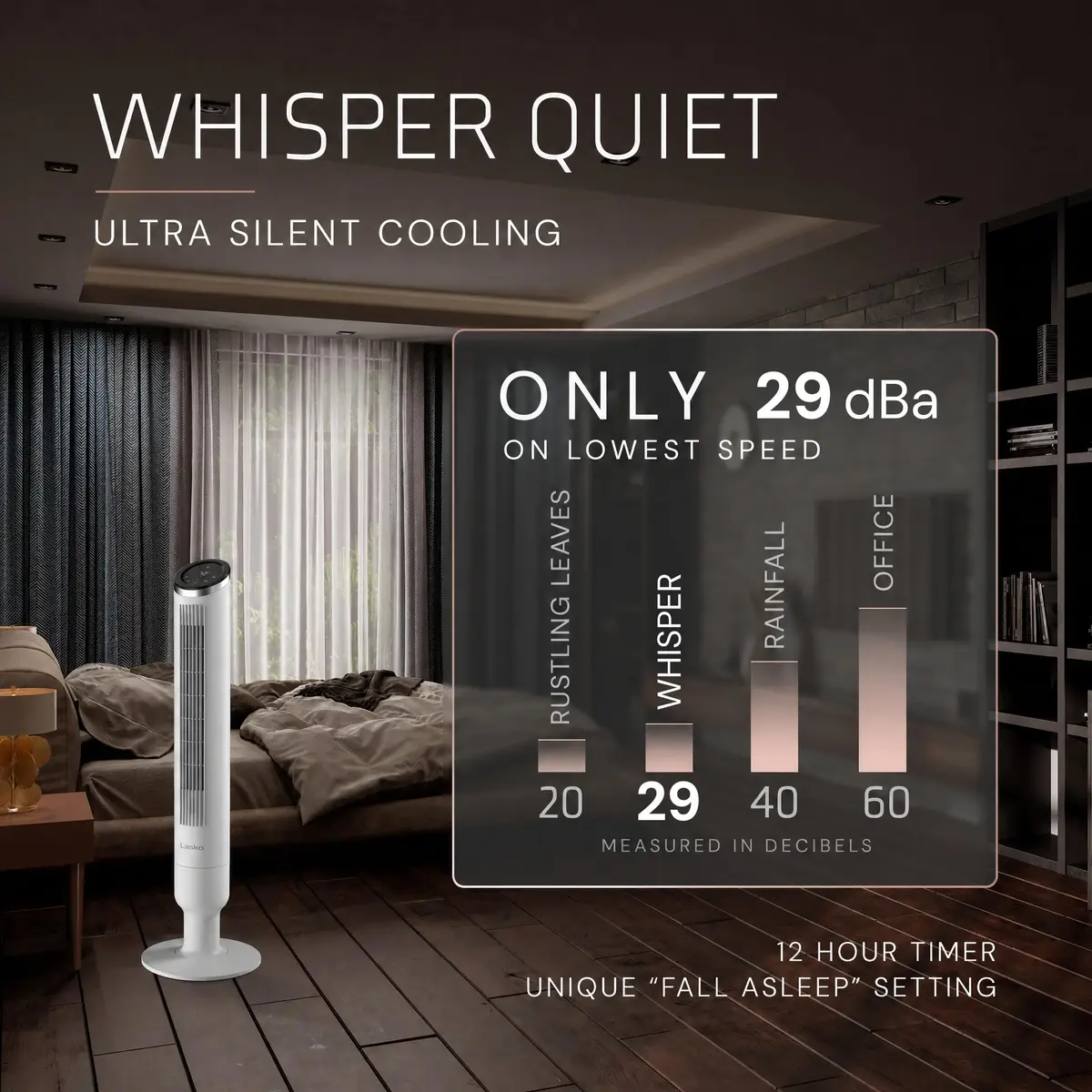 Lasko Apex 42" Oscillating Tower Fan | 6-Speed, Quiet 29 dBA, Remote, 90° Oscillation, 40ft Air Reach - view 4