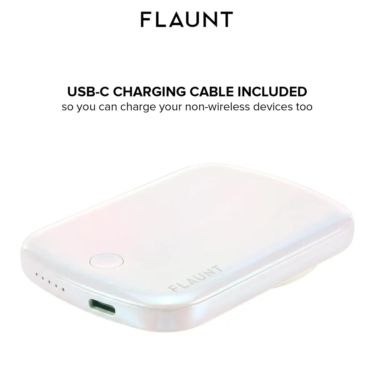 FLAUNT 5000mAh Wireless Battery Pack with USB-C Port - Iridescent Pearl | MagSafe Compatible, Slim & Stylish - view 6