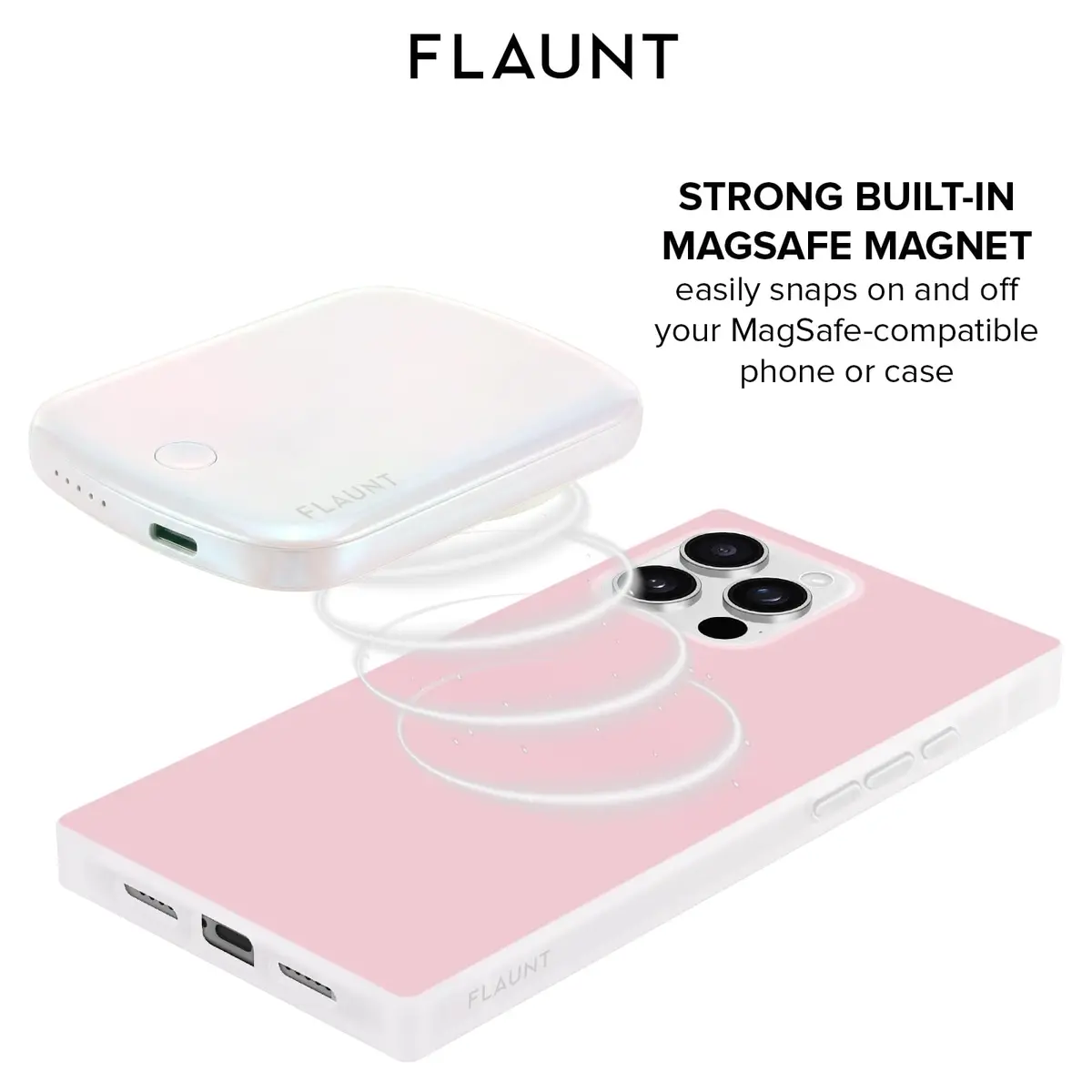 FLAUNT 5000mAh Wireless Battery Pack with USB-C Port - Iridescent Pearl | MagSafe Compatible, Slim & Stylish - view 2